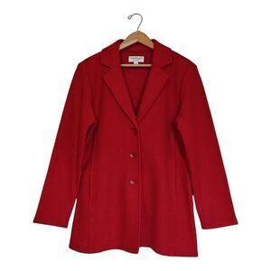 Norm Thompson Red Wool Blend Blazer Jacket Women's XS P Single Breasted Button